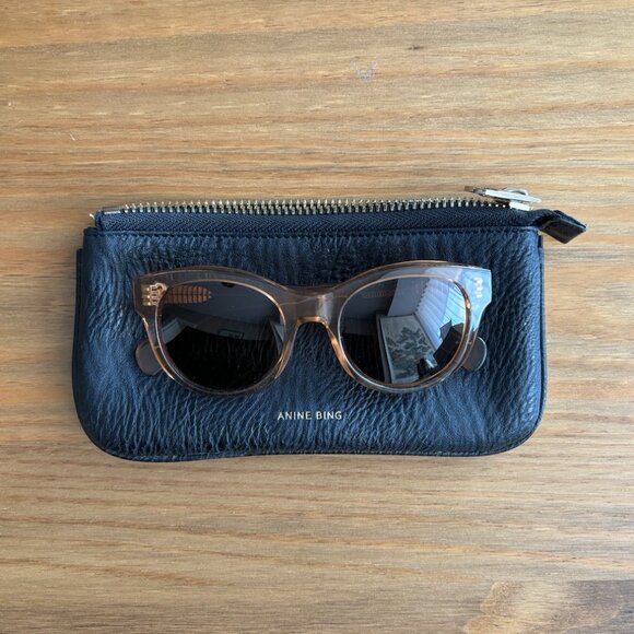 Anine Bing Brown Sunglasses with Leather Case - Picture 1 of 8